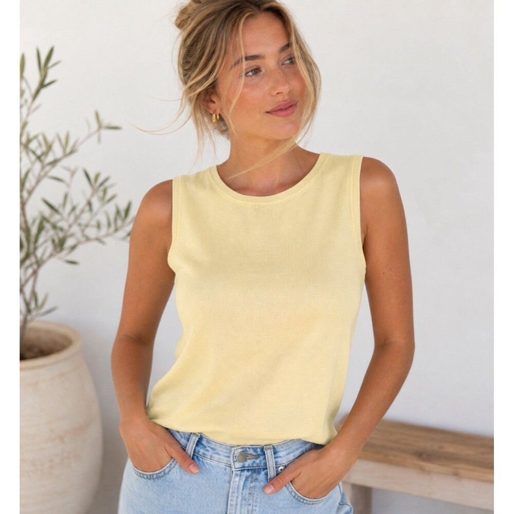 Barry Bricken Silk Knit Tank Top XL Yellow Sleeveless Sweater Shell